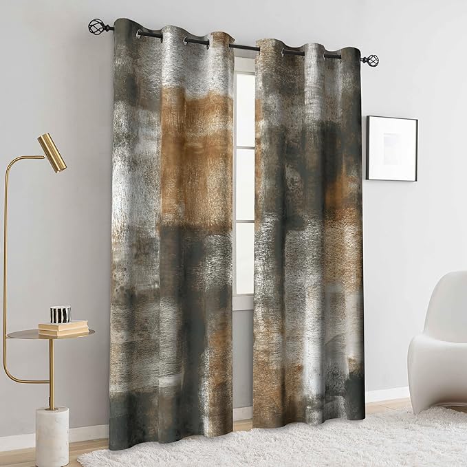 Asuexpect Abstract Curtains 2 Panels Abstract Rust Curtain Room Darkening Grommet Window Treatments Modern Decorative for Bedroom Living Room, 42x72 Inches, Tan