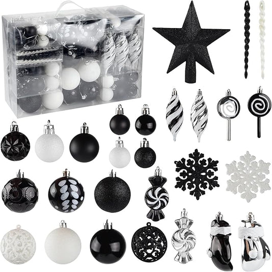 130 Pcs Christmas Ball Ornaments, Christmas Tree Decoration Set Red Christmas Ball Shatterproof Hanging Ornament Decorations for Christmas Tree, Wreaths, and Outdoor Displays (Black)