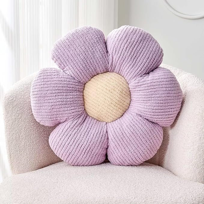Flower Throw Pillow, Soft Lavender 14.9" Shaped Floor Pillow for Home Decor, Cute Aesthetic Plush Decorative Pillows for Bed, Sofa, Couch