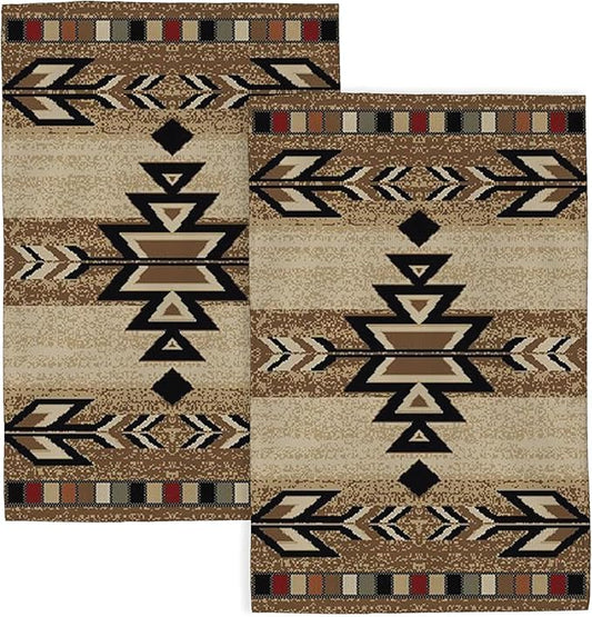 Western Kitchen Towels 16x24 Inch Brown Black Boho Aztec Decor Dish Towels Rustic Beige Native Geometic American Decoration Hand Towels Absorbent Dish Cloths for Home Kitchen Dining Set of 2