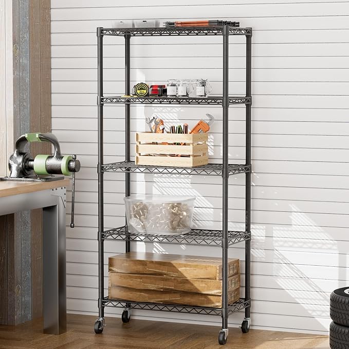 SINGAYE Garage Heavy Duty Shelving Unit Kitchen Pantry Close Home Organizers and Storage Bathroom Shelf Laundry Room Organization Industrial Book Metal Wire Adjustable Shelves