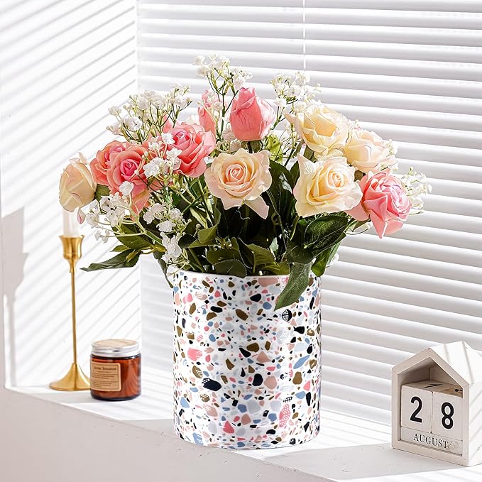 Kitchen Utensil Holder,7.2″Extra Large Stable Terrazzo Marble Pattern Ceramic Utensil Crock,Utensil Organizer for Countertop,Kitchen Decor,Utensil Holder for Housewarming,Wedding Gift Pink