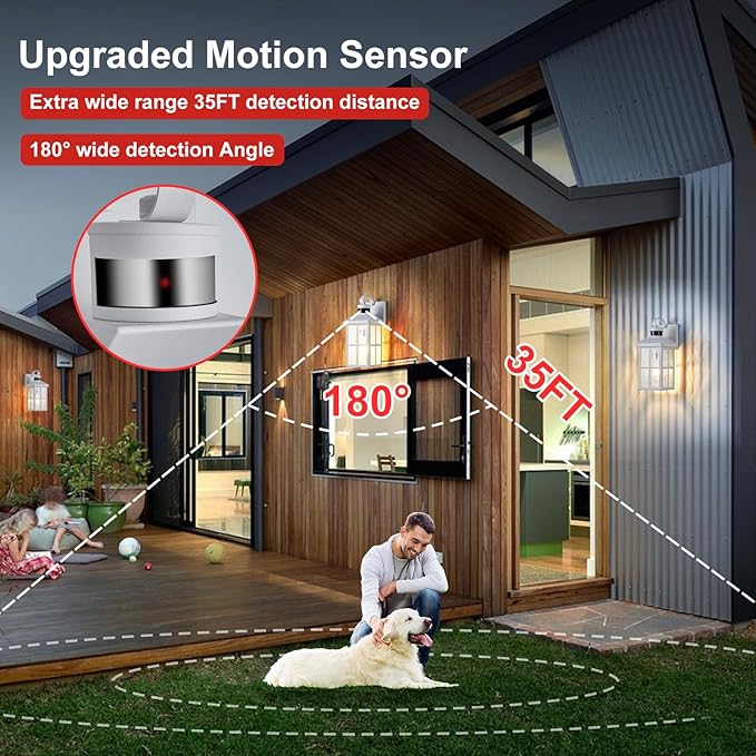 Porch Lights Outdoor with Remote Control: Motion Sensor Exterior Lighting Fixtures Intelligent 3 Lighting Modes Outdoor Wall Lights Sconce Lights for House Patio Front Door Garage