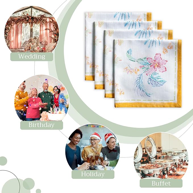 Maison d' Hermine Cloth Napkins Set of 4 100% Cotton Everyday Reusable Square Napkins Cloth Washable, Dinner, Party, Wedding, Restaurant, Spring/Summer (Paradise Island, 20" x 20")