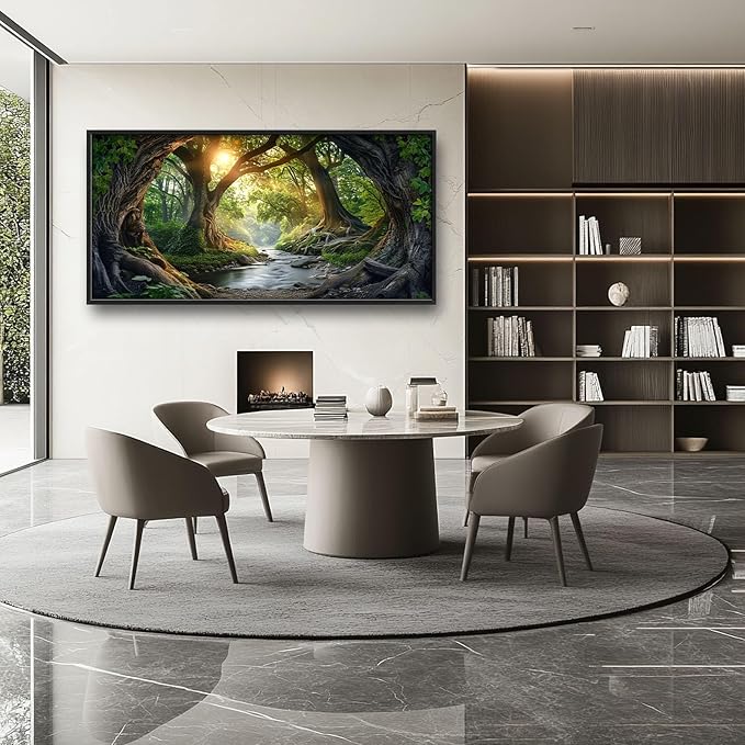Rainforest Large Framed Wall Art Oversized Forest Tree of Life Landscape Sunrise Pictures Nature Scenery Wall Decor Canvas Print Painting Aesthetic Modern Artwork for Living Room Bedroom Office Bathroom Home Decor 60L"x30W"