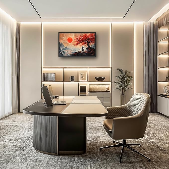 Flintis Large Samurai Framed Wall Art Japan Warrior Pictures Wall Decor Abstract Japanese Art Canvas Painting Print Artworks Decor Framed for Living Room Bathroom Master Bedroom Office 36L X 24W