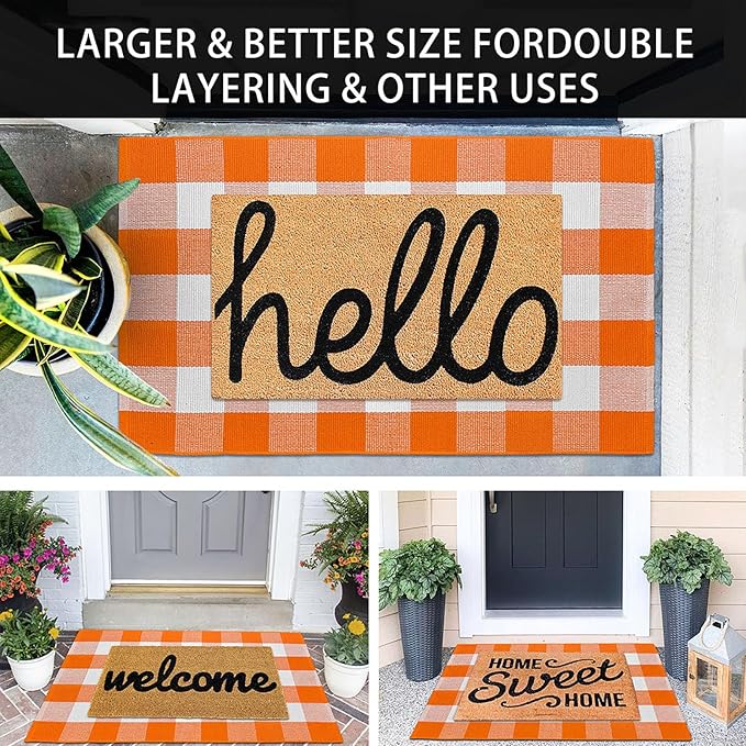KOZYFLY Buffalo Plaid Rug 27.5x43 Inches Orange and White Checke Rug Halloween Fall Door Mat Cotton Washable Area Rugs Door Mat Outdoor Entrance for Front Porch Entryway Fall Farmhouse