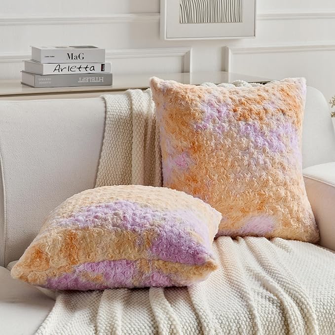 FUTEI Orange Decorative Throw Pillow Covers 12x20 Inch Set of 2,Soft Cozy Colorful Rose Swirl Texture Pillowcase,Modern Home Decor for Couch Sofa Bed Living Room