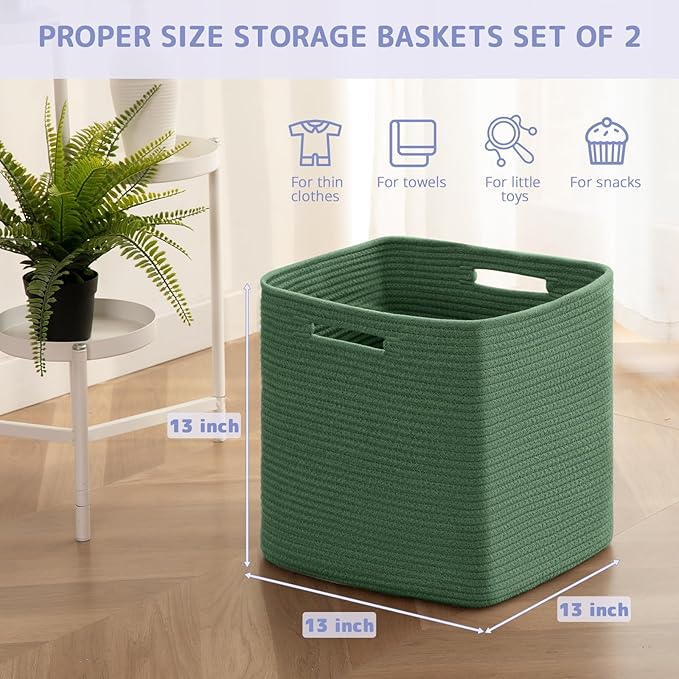 OIAHOMY Storage Cubes, 13 Inch Cube Storage Organizer, Collapsible Storage Bins, Baskets for Organizing, Storage Bins for Shelves-Green, 2-PACK