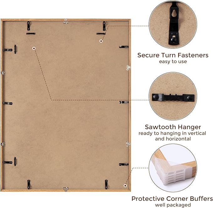 Fun Memories Oak Wood Picture Frame 24x32 for Wall, Rustic Poster Frame With Real Glass, Mat for 20x28, Natural Oak Color (1 Pack)
