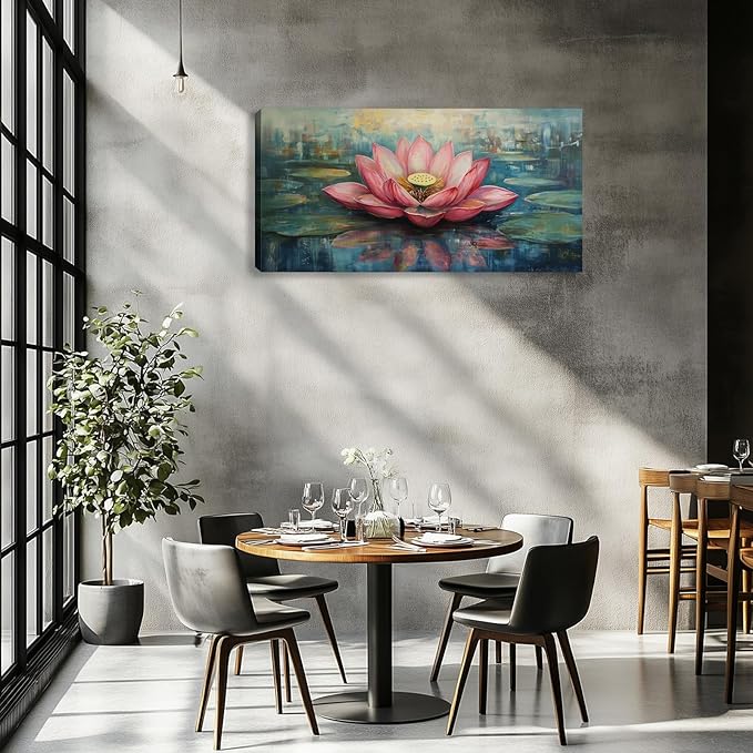 Large Pink Lotus Canvas Wall Art Flower Picture Wall Decor Zen Painting Artwork Framed for Bedroom Living Room Kitchen Yoga Room Office Home Decor 48L x 24W