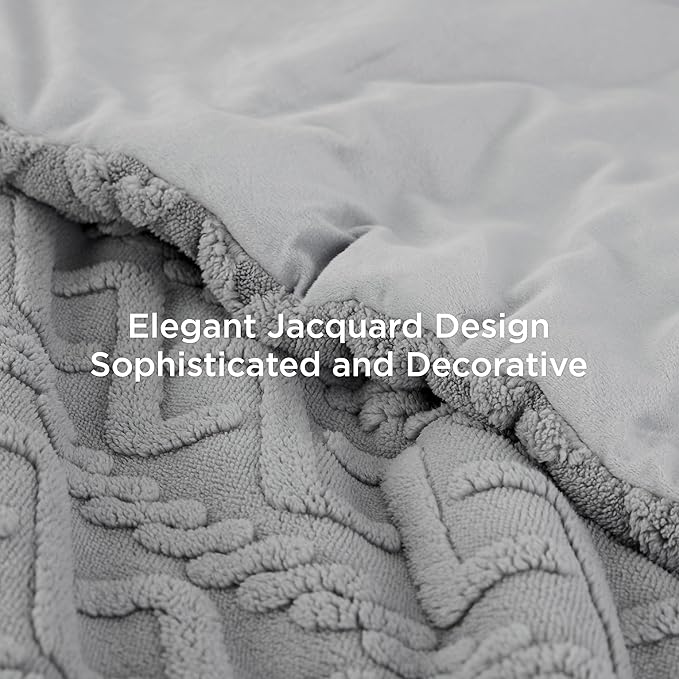 Bedsure King Size Fluffy Comforter Set, Grey Plush Fleece Bed Set King, Luxury Jacquard Farmhouse Boho Soft Warm Bedding for Winter, 1 Comforter (104"x90") and 2 Pillowcases (20"x36")