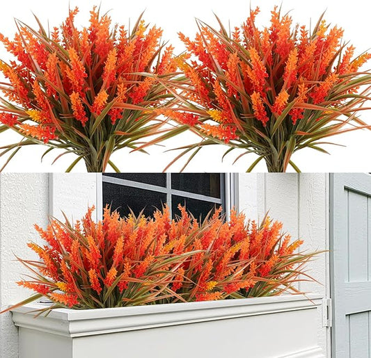 RECUTMS Artificial Fall Mums Flowers Plants Outdoors, Faux Plastic Shrubs Fake Greenery UV Resistant for Garden Patio Decor Window Box Office Hanging Planter Pathway Front Porch(Samlon)