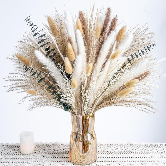 Boho Decor Bouquet - Pampas Grass and Eucalyptus Flowers Decor kit Mix Dried Flower Arrangement Home Table Rustic Farmhouse Bedroom Decor