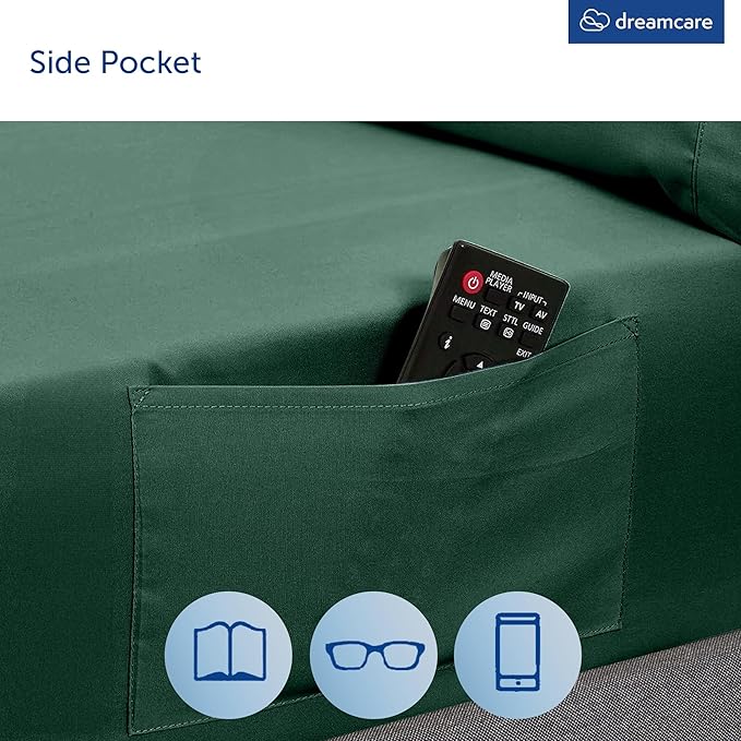 DREAMCARE Queen Sheet Set – 6 pcs Cooling Bed Sheets – up to 15” Deep Sheets Queen Size Bed Set – 2500 Supreme Collection – Extra Soft 100% Brushed Microfiber Hotel Luxury with Side Pocket – E Green