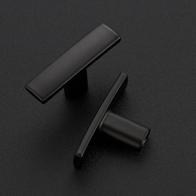 5 Pack Black Cabinet Knobs - Curved Cabinet Pulls Matte Black Knobs for Kitchen Cabinet Drawer Solid Dresser Knobs for Cabinet Hardware 1-3/4 Inch Length Single Hole
