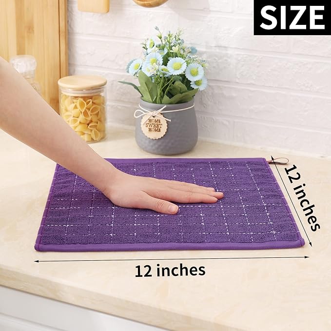 Homaxy 100% Cotton Terry Kitchen Dish Cloths, Ultra Soft and Absorbent Dish Towels for Kitchen, Suitable for Drying and Washing Dishes, 6 Pack, 12 x 12 Inches, Purple