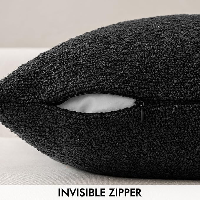 MIULEE 22x22 Inch Decorative Euro Sham Throw Pillows for Bed Set of 2 Textured Boucle Neutral Throw Pillow Covers Black Accent Solid Euro Couch Pillowcase Cozy Soft Sofa Livingroom Home Decor