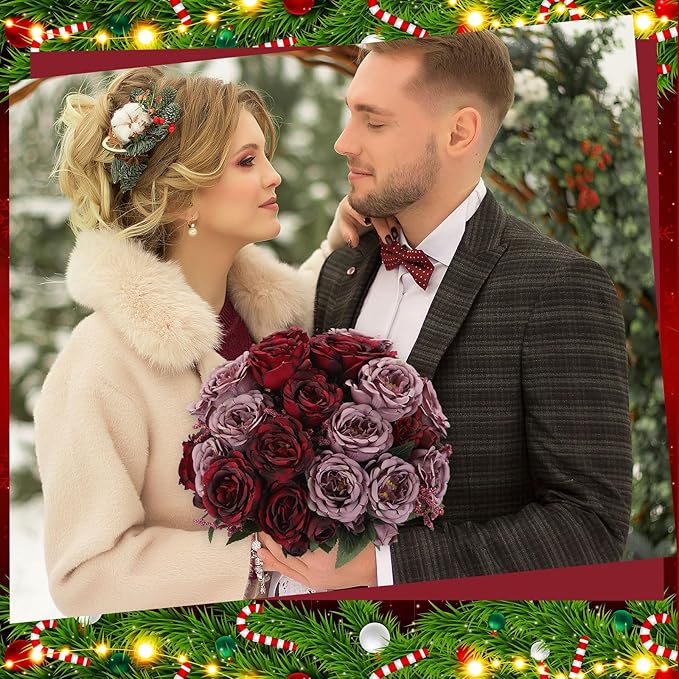 Geosar 8 Bundles Artificial Peonies Flowers Fake Silk Peony Bouquet Faux Peonies Flowers Bulk for Decoration Vase Florals Arrangements Wedding Party Table (Wine Red,Gray)