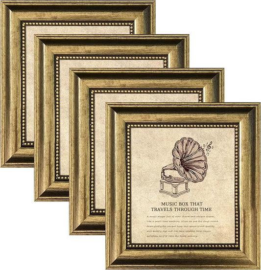 5x5 Picture Frame with Real Glass, 4 set Ornate Vintage Picture Frames for Wall or Tabletop Display, Gold 5 x 5 Frame for Wall home best gift