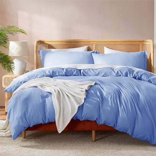 Nestl Twin Duvet Cover Set with Comforter Insert - Calm Blue 3 Piece 68x90 Duvet Cover & 1 Pillow Sham with White Quilted Down Alternative Comforter, Ultra Soft, All Season