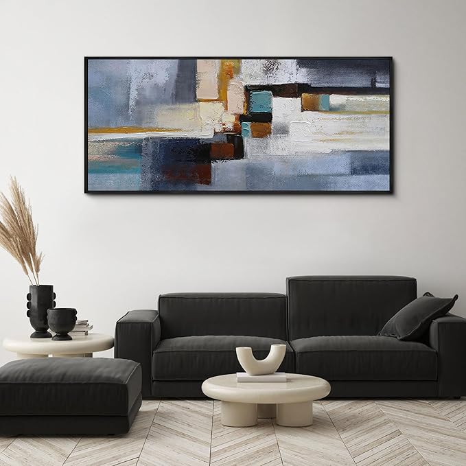 KLAKLA Large Canvas Framed Wall Art - Modern Abstract 70x31 Picture Artwork for Wall Black Frame Wall Art for Living Room Bedroom Office Painting Art