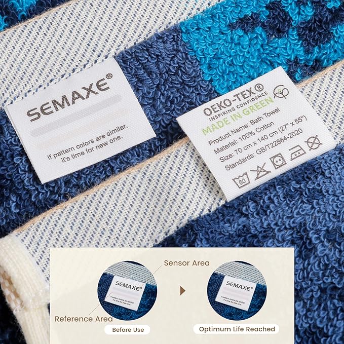 SEMAXE Luxury Bath Towel for Bathroom, 100% Cotton Towel with Hanging Loop and Smart Tag, Soft & Absorbent, Gift Box Packaging,1 Pc Bath Towel, 55" L x 27" W