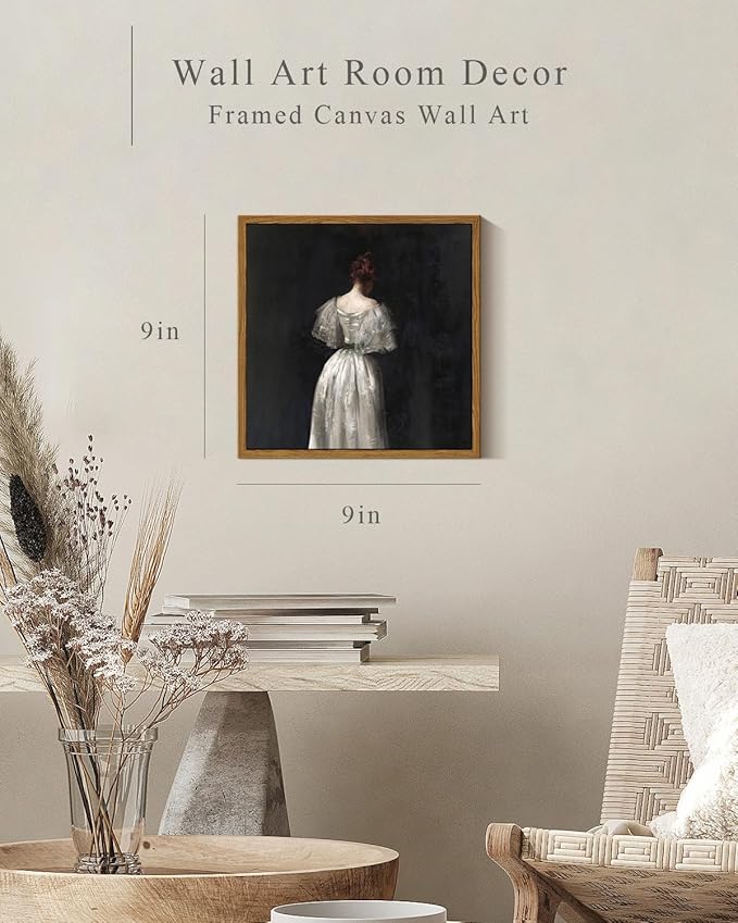 InSimSea Square Framed Canvas Wall Art, Seventeenth Century Lady Portrait Paintings, Classical Women Wall Pictures for Bedroom Bathroom, Canvas Prints Artwork, Vintage Home Decor 9"x9"