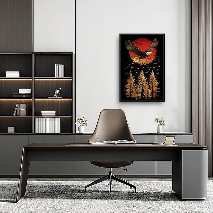 Lovira Bald Eagle Large Wall Art Eagle Japanese Sun Forest Canvas Wall Decor Pictures Prints Painting Framed Modern Vertical Artwork for Living Room Bedroom Bathroom Office 24"x36"