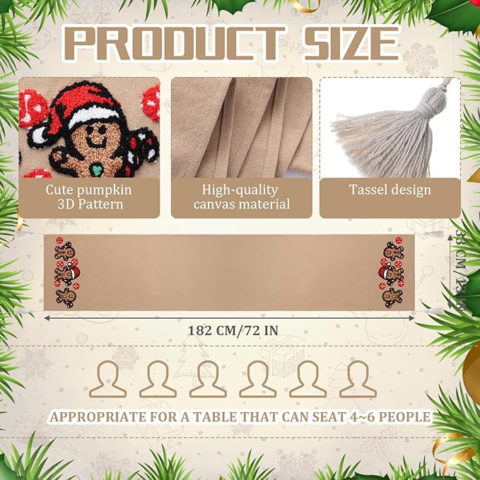 Breling Christmas Gingerbread Man Table Runner Jacquard Christmas Gingerbread Man Table Runner Winter Xmas Holiday Kitchen Dining Decoration for Home Winter Holiday Kitchen Decor 13x72 Inch (Brown)