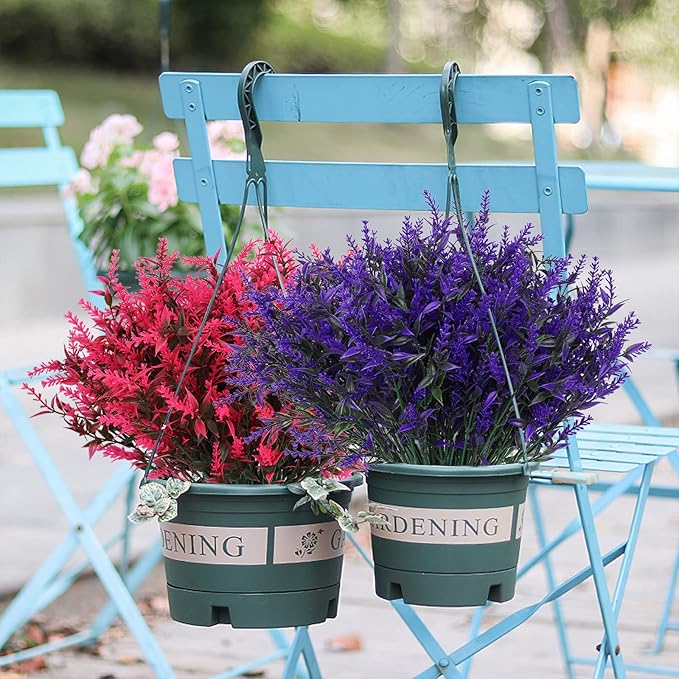 RECUTMS Artificial Fake Outdoor Plants Flowers for Spring Decoration, 36 Bundles Faux Plastic Plants Outdoor Flowers UV Resistant Realistic for Home Outside Planter Window Porch Patio Garden(Purple)