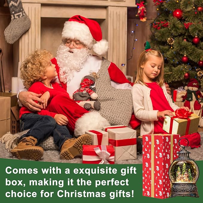 Christmas Snow Globe Snowman Family Lantern – Musical LED Water Globe, Swirling Glitter, 8 Holiday Carols, Auto Timer – Vintage Lighted Tabletop Decor & Gift