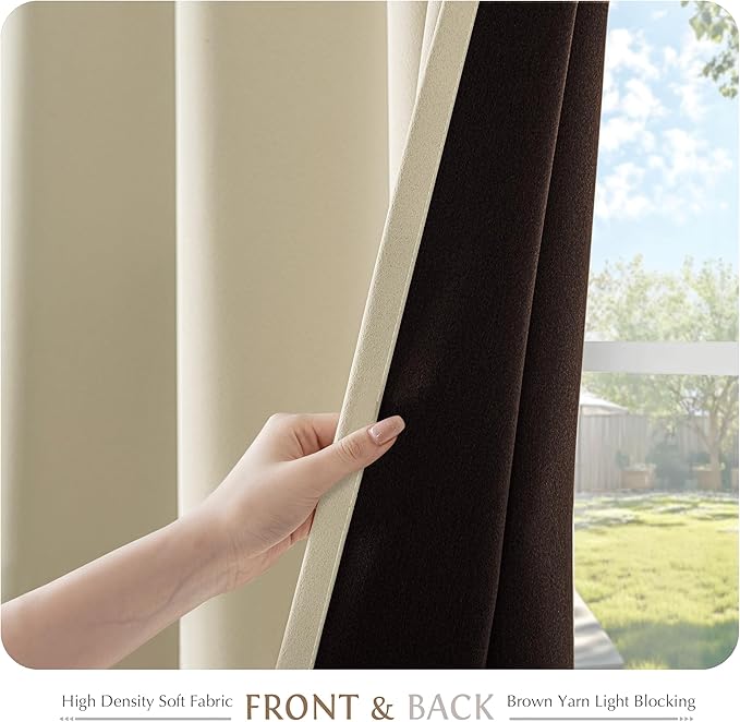 Beauoop 100% Blackout Curtains 54 Inch Long 2 Panels for Bedroom Living Room Beige Solid Room Darkening Thermal Insulated Soundproof Energy Saving Grommet Top Window Treatment Drapes,52x54, 2 Set