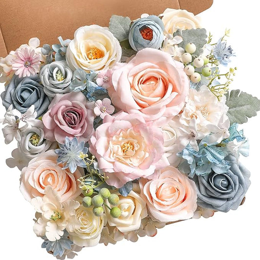 Serra Flora Artificial Flowers Combo Box Set Faux Flowers Bulk Flower Leaf with Stems Arrangements for DIY Wedding Bouquets Party Table Centerpieces Home Decorations Indoor Outdoor