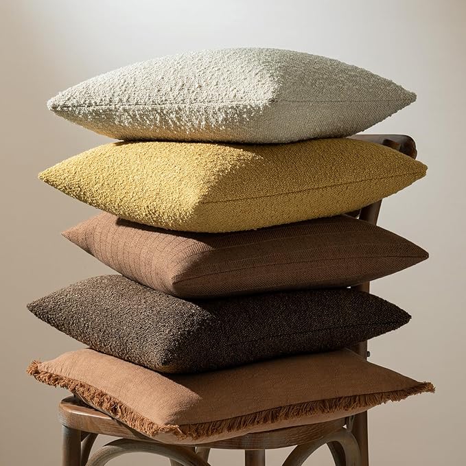 MIULEE 18x18 Inch Decorative Pillow Covers for Couch Bed Set of 2 Textured Boucle Neutral Throw Pillows Gold Accent Solid Cushion Pillowcase Cozy Soft Sofa Livingroom Home Decor