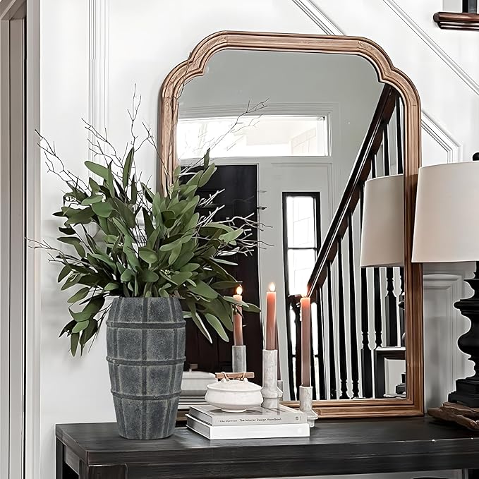 Briful Rustic Terracotta Flower Vase for Home Decor – 9" Blue Farmhouse Textured Barrel-Style Ceramic Vase Vintage Handcrafted Gridded Design for Faux & Dried Flowers Living Room Table Centerpiece