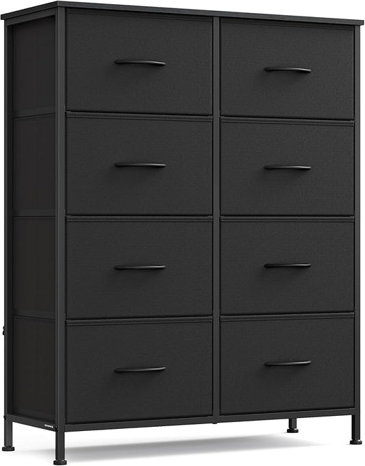 SONGMICS Dresser for Bedroom, Chest of Drawers, Steel, MDF, 8 Non-Woven Fabric Drawers, Storage Organizer Unit, Closet, Entryway, Ink Black and Ebony Black LGS124B01S