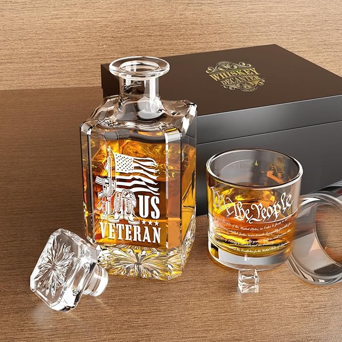 FURSARCAR Gifts for Men Dad Birthday, Military Boots Whiskey Decanter Set with 2 Glasses, Unique Cool Mens Fathers Birthday Gift from Daughter Son, Xmas Retirement Present Decanter Sets for Man