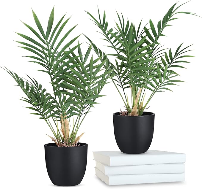 2 Pack Fake Plant with Pot 16" Desk Plant Artificial Potted Faux Plants for Office Desk Shelf Home Farmhouse Decor (Bamboo Leaf)