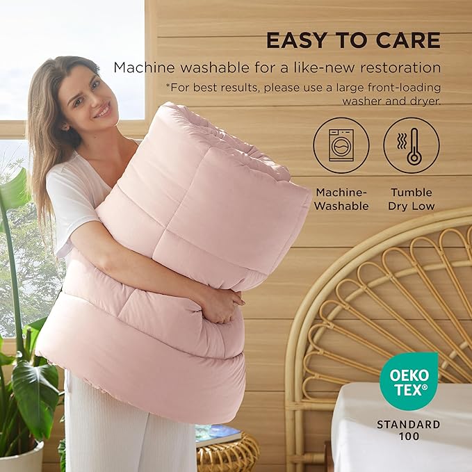 Bedsure Comforter Duvet Insert - Quilted Comforters Full Size, All Season Duvet, GentleSoft Down Alternative Bedding, with 8 Tabs, Gifts for Women/Men, Pink, Full 86 x 82 Inches