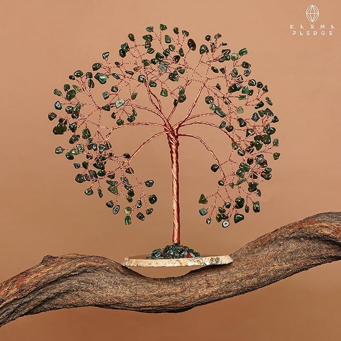 Crystal Tree Home and Office Decoration, Green Aventurine Healing Stones Handmade Crystal Decor Tree of Life for Positive Energy, Good Luck, Money and Spiritual Gifts for Women