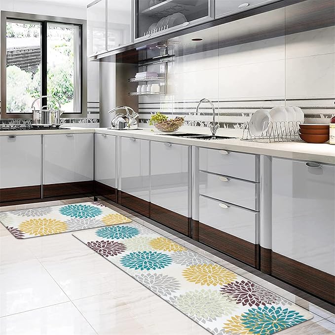 HEBE Anti Fatigue Kitchen Rug Sets 2 Piece Non Slip Kitchen Mats for Floor Cushioned Kitchen Rugs and Mats Waterproof Comfort Standing Mat Runner for Kitchen,Home Office,Sink,Laundry