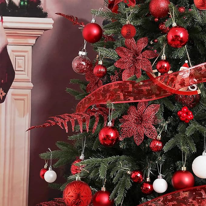 Wironlst Christmas Ball Ornaments - 30pcs Shatterproof Plastic Christmas Ornaments Hanging Ball Decorations for Xmas Tree, Holiday, Wedding, Party (Multi-Size, Red)