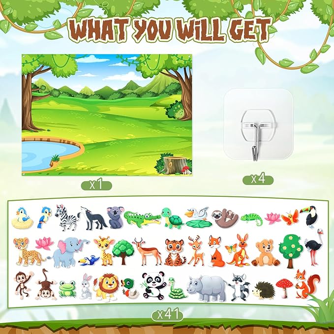 Animal Felt Board Jungle Animal Felt Story Board Montessori Sensory Sets Safari Flannel Wall Activity for Gift Decorations Favors(42,Safari)