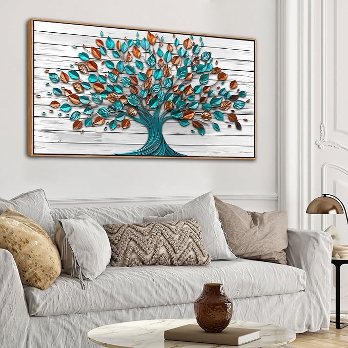 Mofutinpo Tree of Life Wall Art for Living Room Framed Art Work for Wall Decor Canvas Painting, Green Wall Art for Office Pictures for Bedroom Wall Decor Kitchen Artwork Wall Prints24×48IN