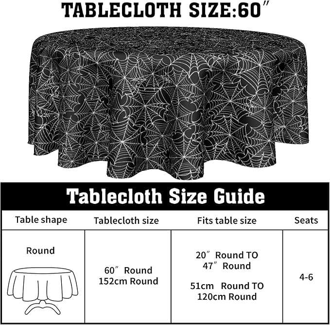 Halloween Tablecloth Round 60 Inch Halloween Black Spider Web Table Cloth Halloween Haunted House Table Decorations Halloween Holiady Decorative Table Cover for Kitchen Dining Room Holiday Party