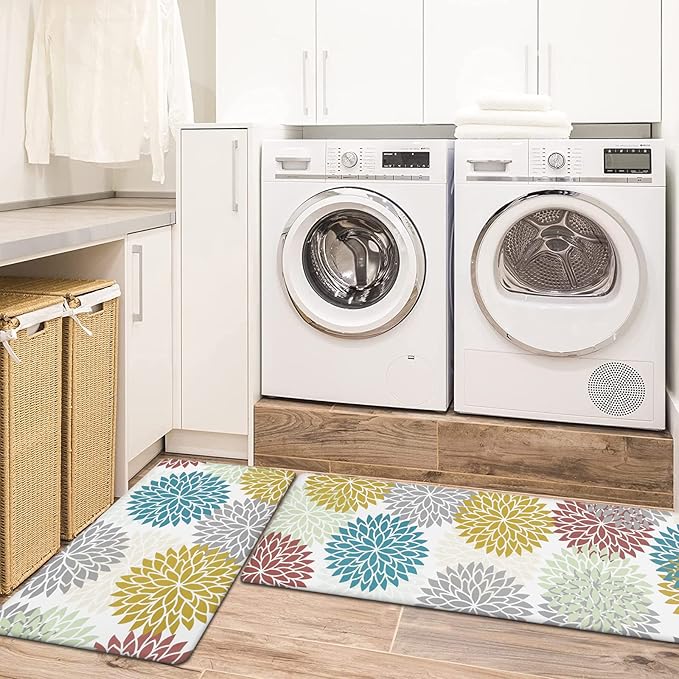 HEBE Anti Fatigue Kitchen Rug Sets 2 Piece Non Slip Kitchen Mats for Floor Cushioned Kitchen Rugs and Mats Waterproof Comfort Standing Mat Runner for Kitchen,Home Office,Sink,Laundry