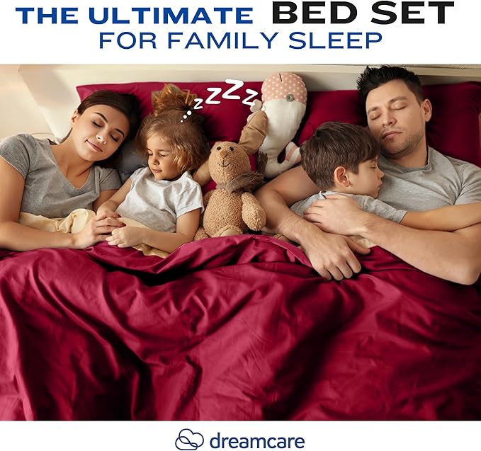 DREAMCARE Twin XL Sheet Set - Cooling Bed Sheets - 4pc Set - up to 15" Deep Pocket Twin XL Sheets - Soft & Long Lasting 100% Fine Brushed Polyester with Side Pocket - Burgundy