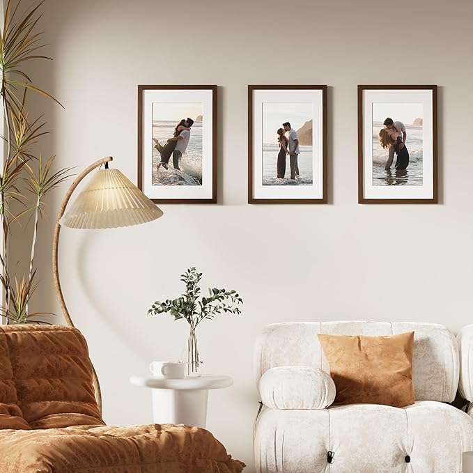 Vittanly 11x17 Picture Frame for Wall, Plexiglass, Displays Poster 8x12 with Mat or 11x17 without Mat, PVC Frame Material, Horizontal or Vertical Hanging, 1 Pack, Brown