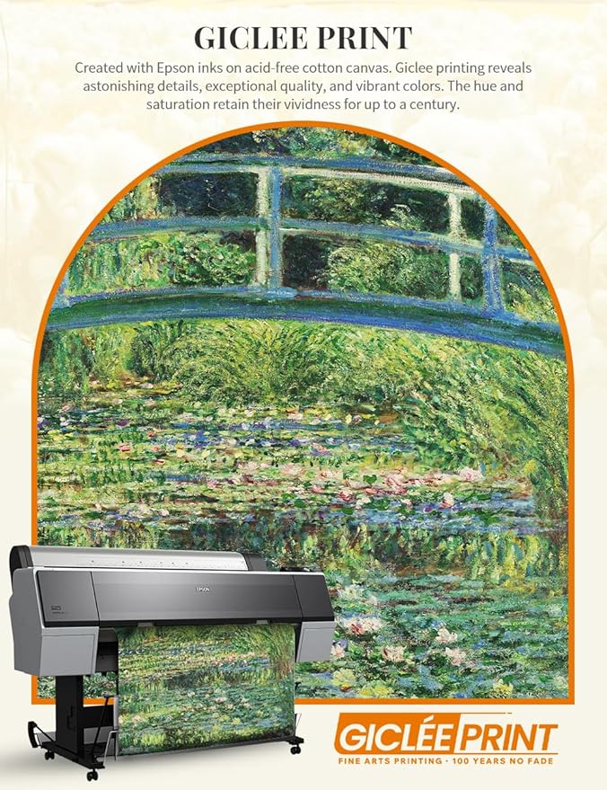 DECORARTS - Claude Monet The Japanese Bridge Giclee Print with Gold Solid Wood Frame, Impressionist Large Framed Wall Art, Ready to Hang, Framed Size 28.75x34.75, Made in USA